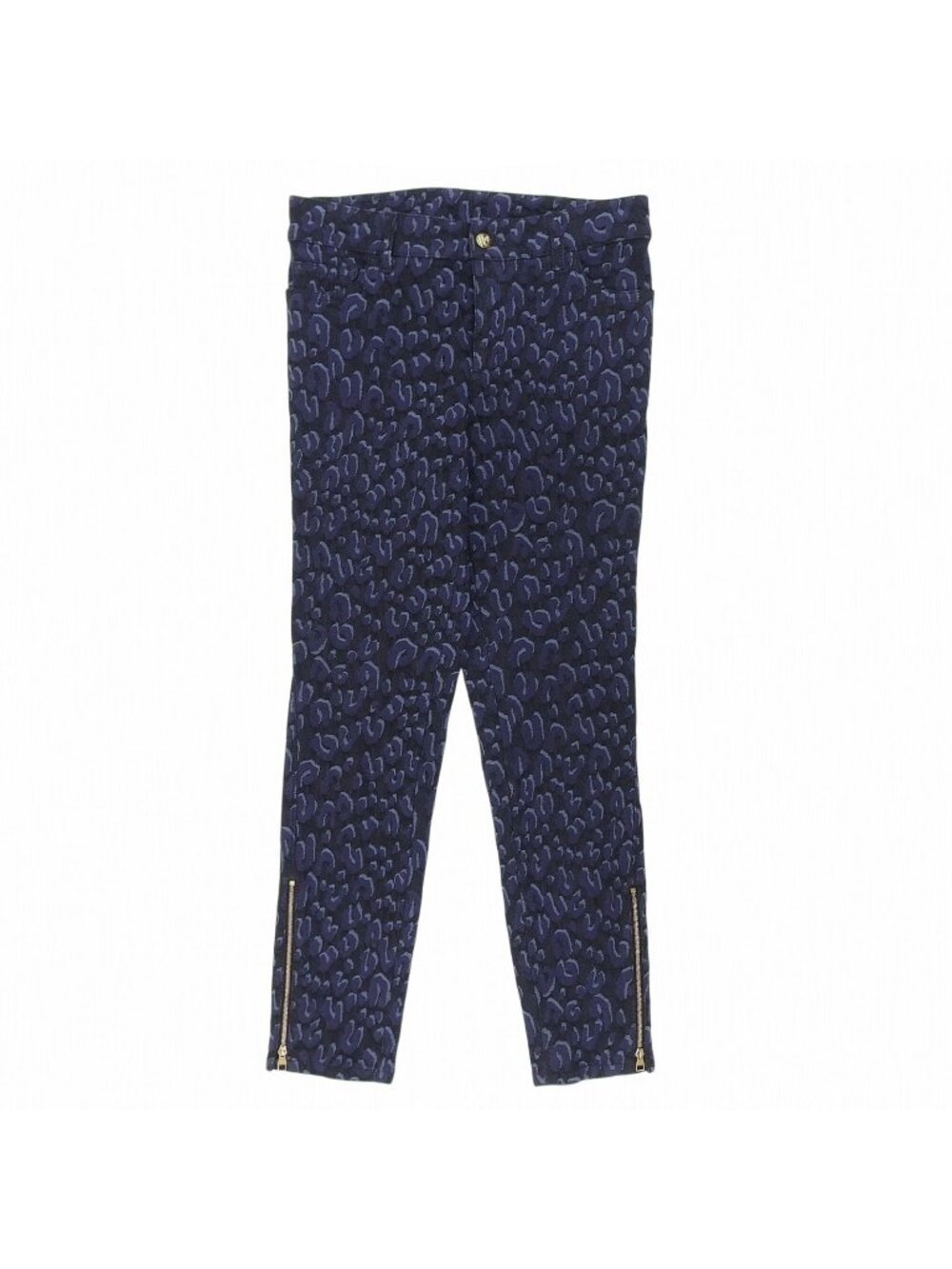 Louis Vuitton Cotton Hem Zip Leopard Skinny Pants Black Navy 38